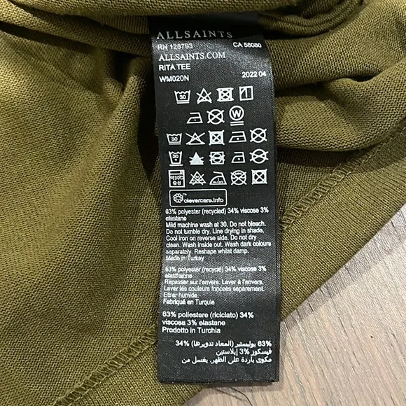 All Saints Ladies Size L Green Polyester Mix Long Sleeve Top - Picture 5 of 8